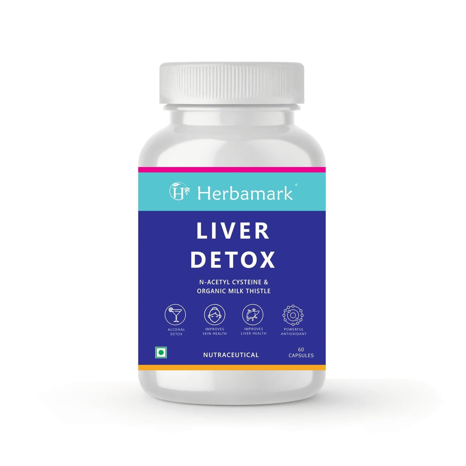 Herbamark Liver Detox Capsules | NAC (N-Acetyl Cysteine) + Milk Thistle Extract | Liver Cleanse & Detox Support | Antioxidant & Skin Health Support | 60 Veg Capsules