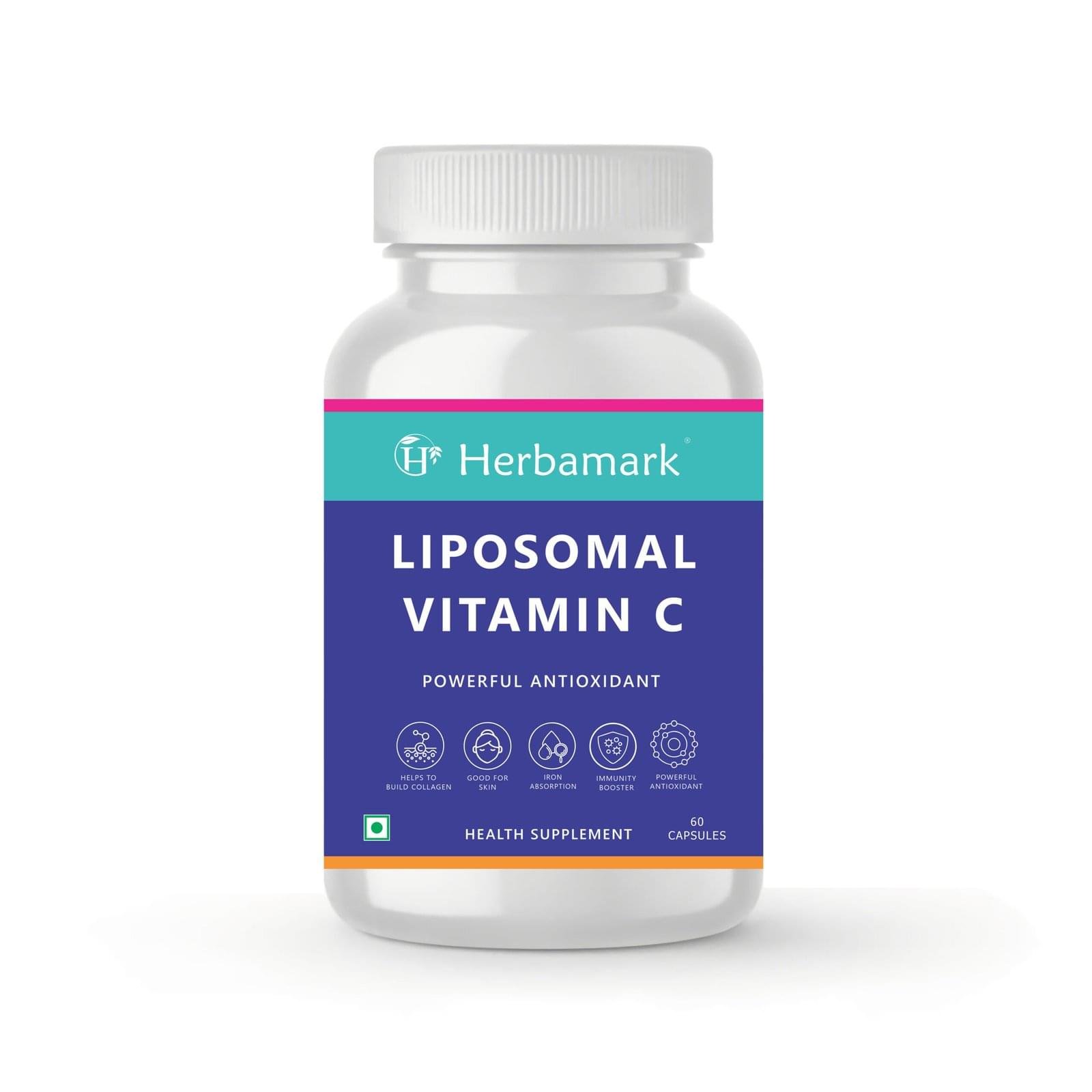 Herbamark Liposomal Vitamin C 650 mg Capsules | High Absorption Antioxidant | Immunity Booster, Skin & Collagen Support | Enhances Iron Absorption | 60 Veg Capsules